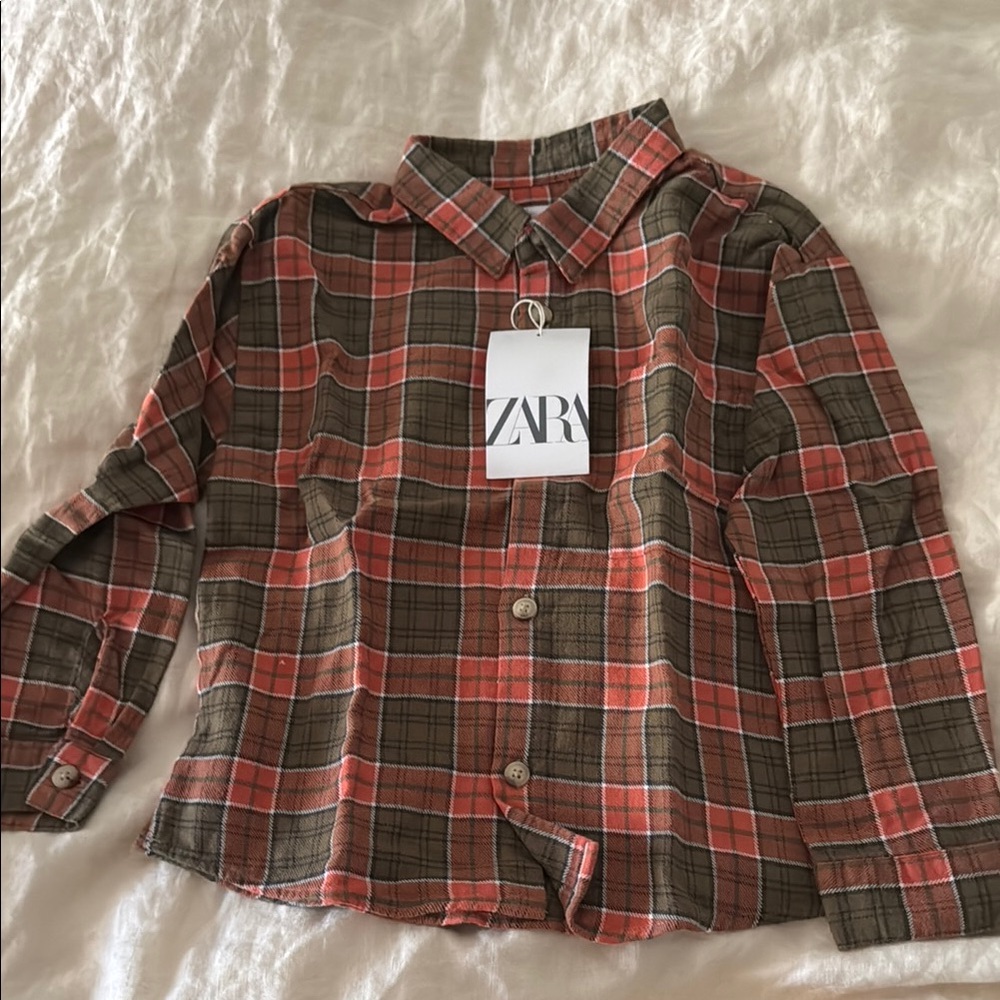 Zara Red and Brown Button Down Shirt Classic Plaid Design
